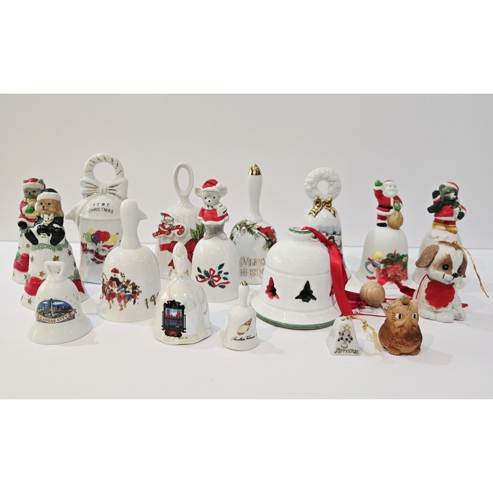 Vintage Porcelain & Ceramic Christmas & Souvenir Bells Lot of 17 Collectible
